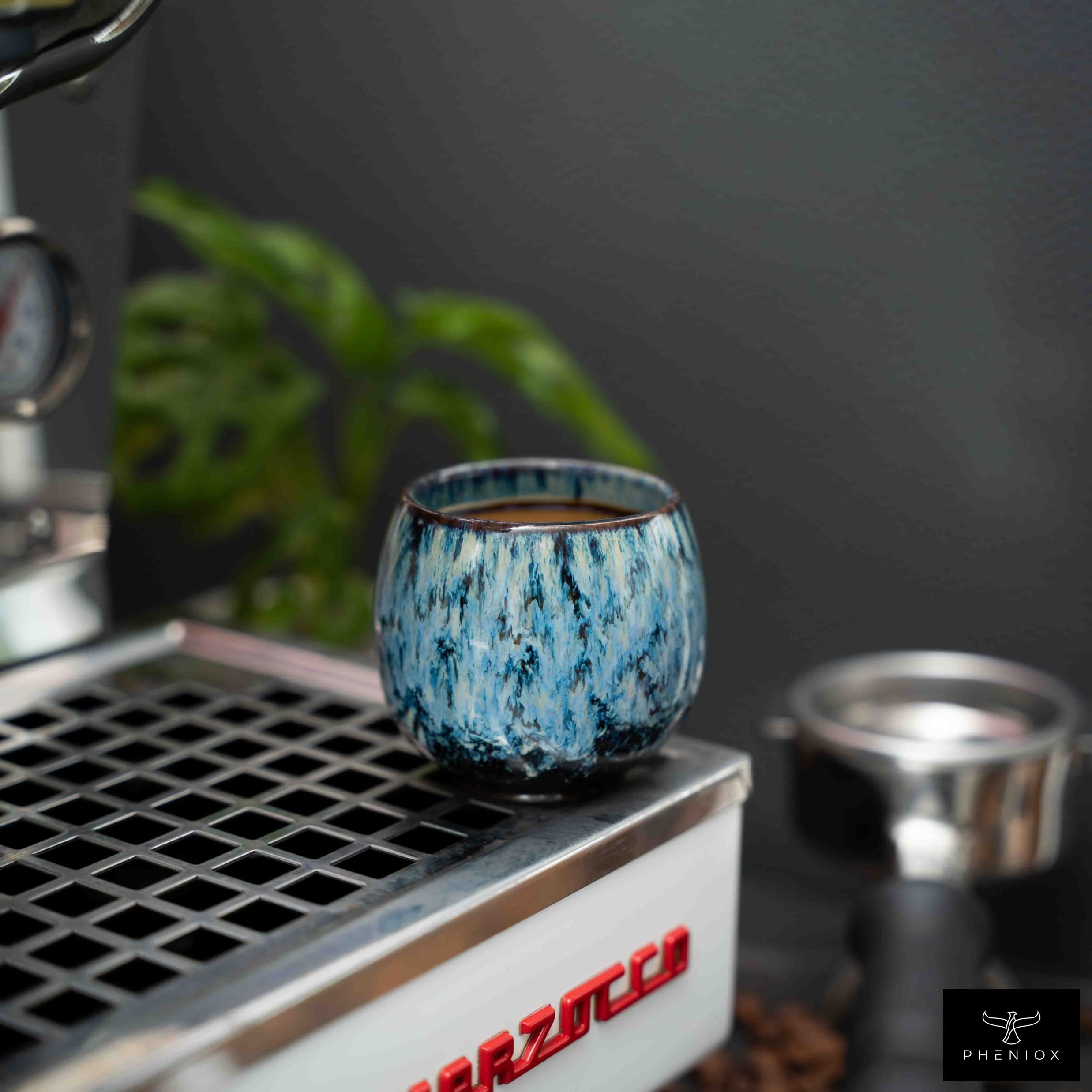 Pheniox Juego de tazas de espresso Tibet Mini | 5 piezas | 100 ml | tazas de gres de | sin asa | apto para lavavajillas | café expreso | moca | vaso para especias | regalo en diseño