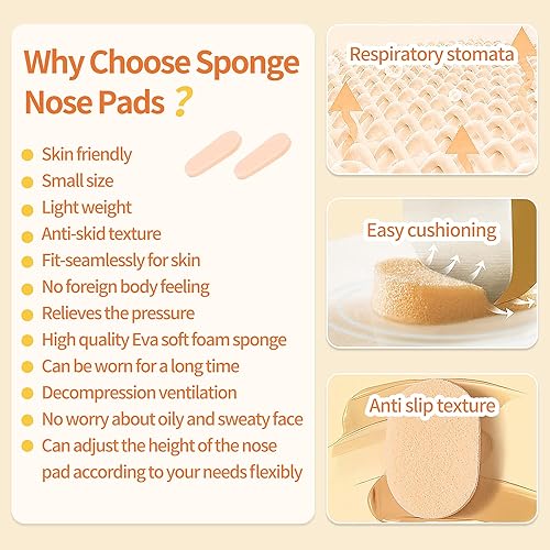 Miniatura 3 de 20 pares de almohadillas de espuma suave para la nariz, 0.039 in de grosor, almohadillas autoadhesivas para la nariz, almohadillas antideslizantes