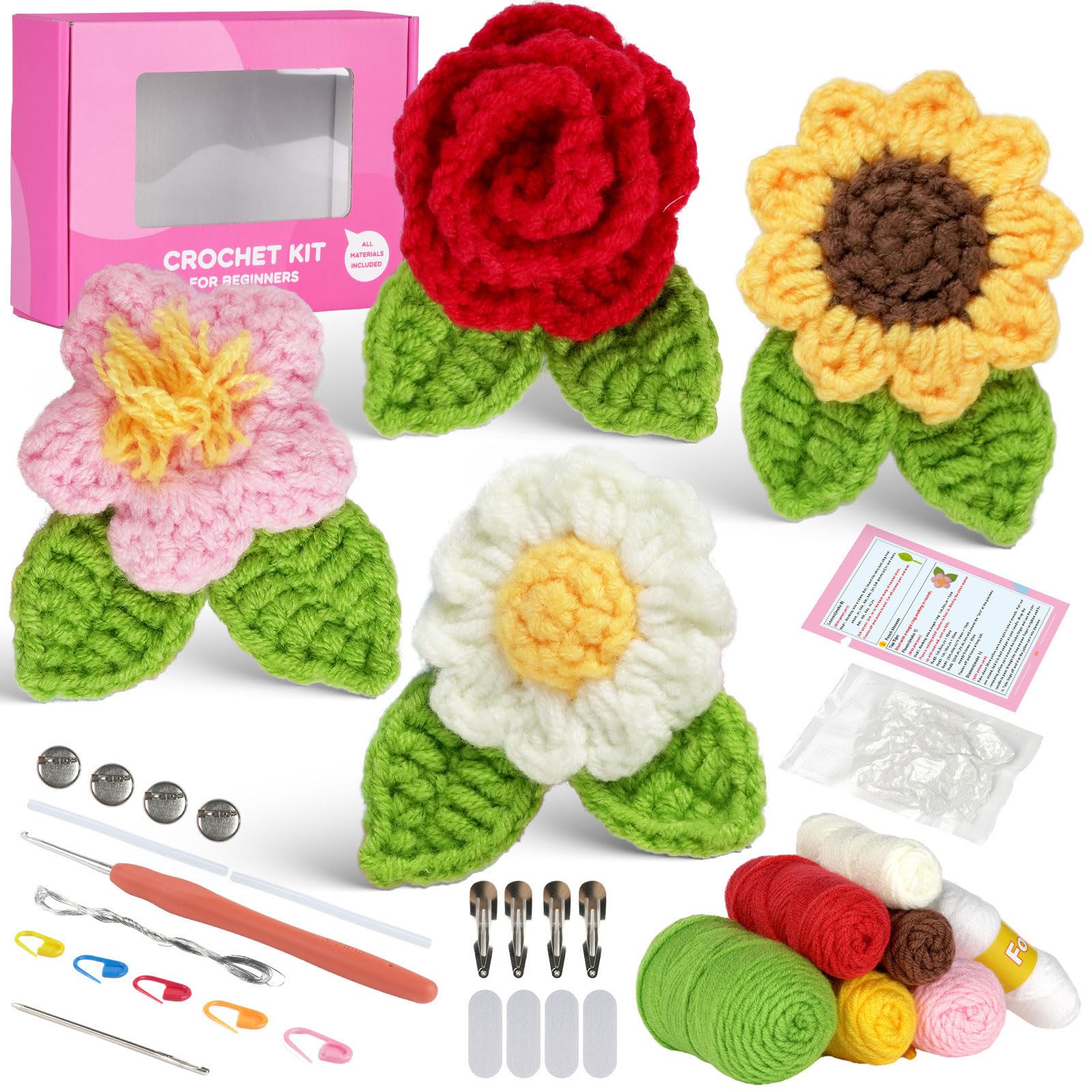 XuQiZZpp Crochet Starter Handmade Flower Brooch Yarn Crochet Hook Needle Instructions Accessories