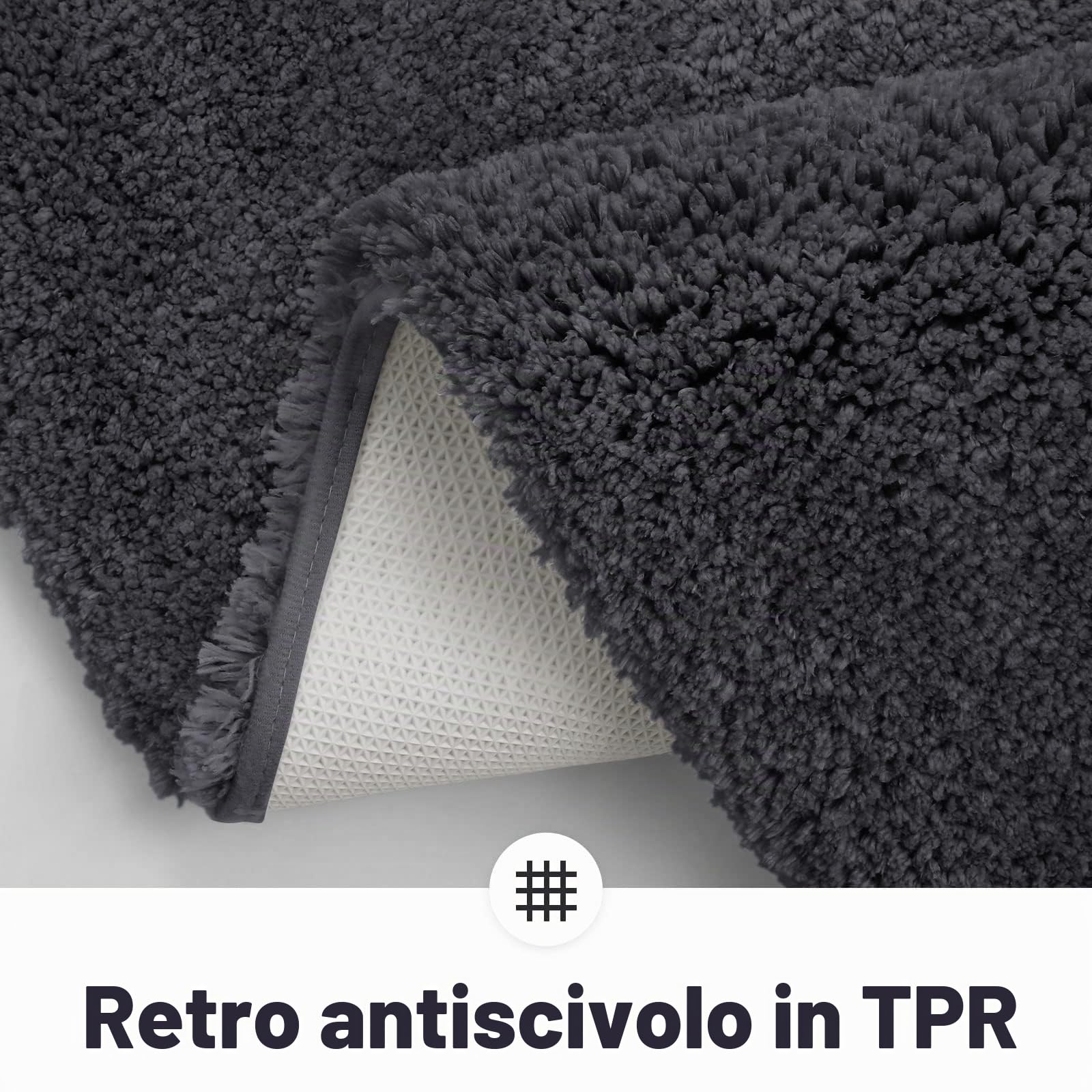 Homaxy Tappeto da bagno antiscivolo, morbido, lavabile, Shaggy, a pelo lungo, in microfibra, rotondo, diametro 90 cm, grigio scuro