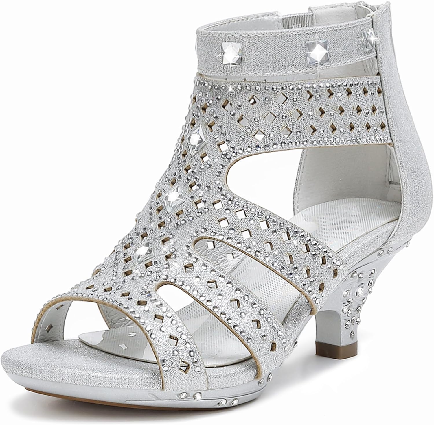 Dufannie Toddler Little Big Kid High Heels Flower Girls Party Dress Shoes Glitter Pump Sandals