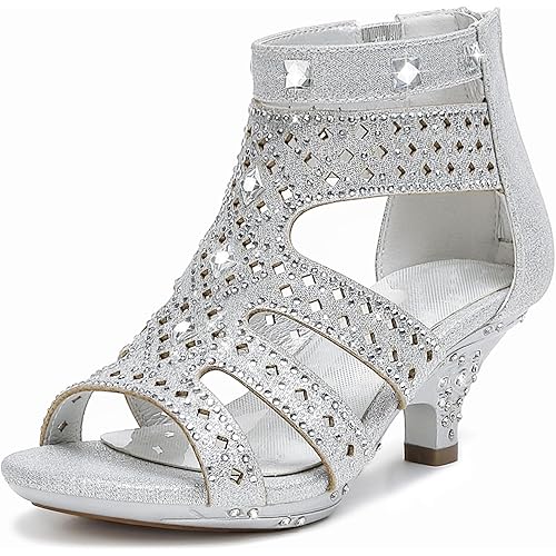 Dufannie Toddler Little Big Kid High Heels Flower Girls Party Dress Shoes Glitter Pump Sandals