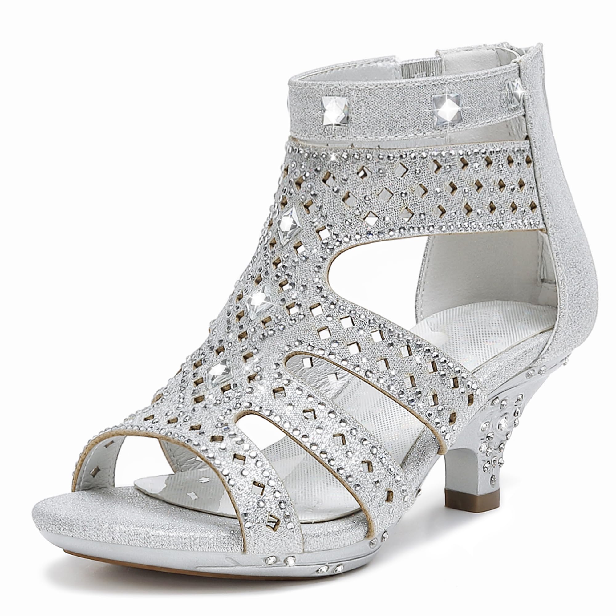 Dufannie Toddler Little Big Kid High Heels Flower Girls Party Dress Shoes Glitter Pump Sandals