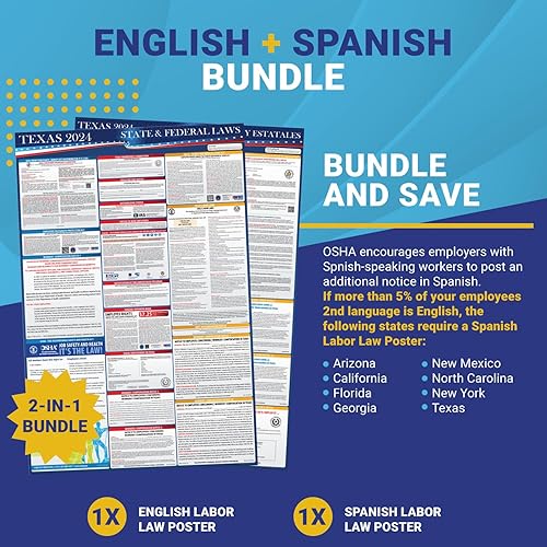 Miniatura 4 de Póster de leyes laborales estatales y federales de Texas 2024  Combo español inglés  Cumple con OSHA Workplace incluye actualizaciones FLSA FMLA y