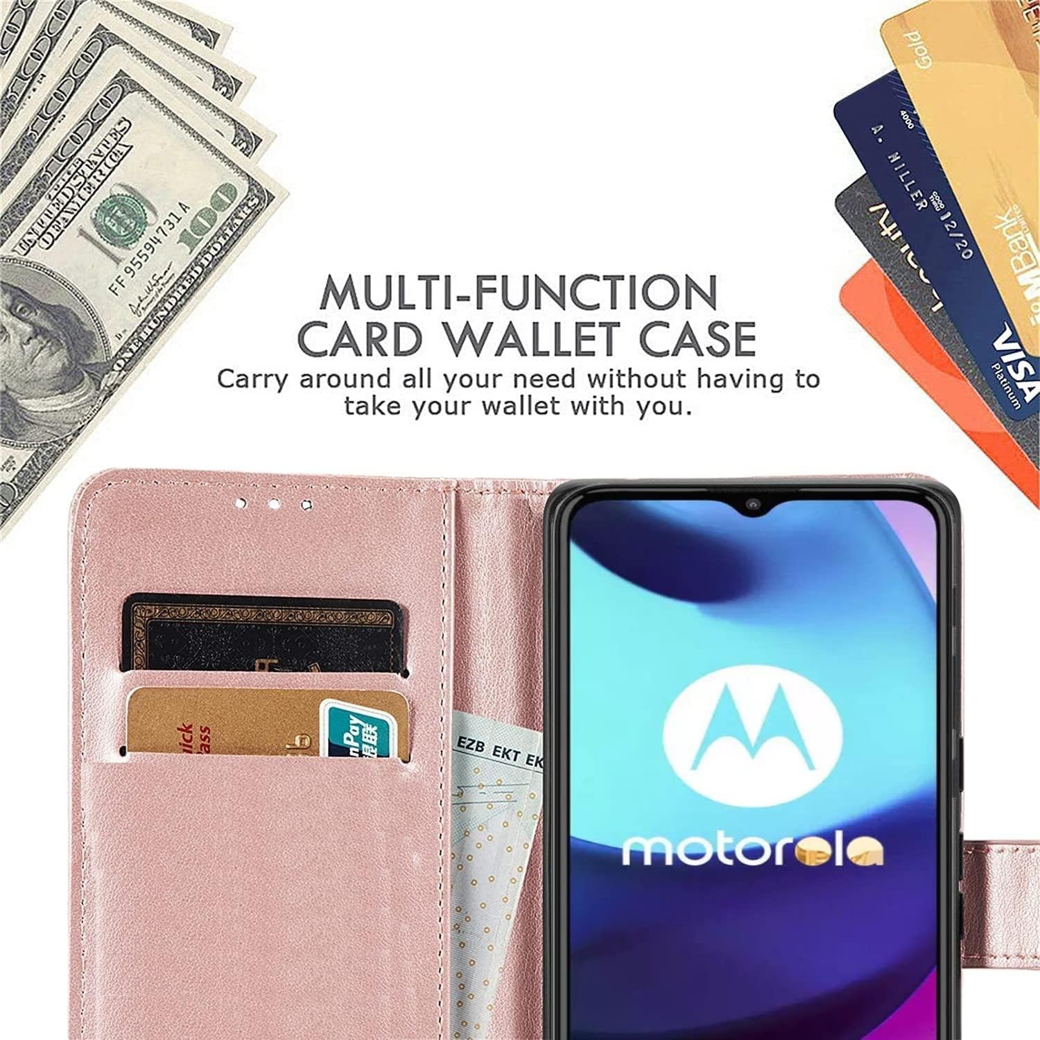 AMAZE!UK For Motorola Moto E20 / Moto E30 / Moto E40 Phone Case, Leather Flip Wallet Magnetic Closure Protective Book Cover (Rose Gold) - Image 5