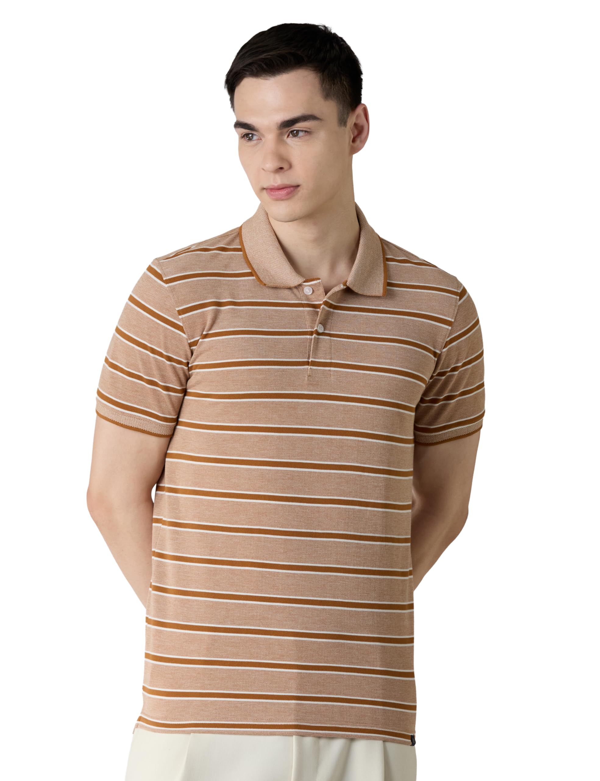 amazon brand - symbol Men Cotton Rich Textured Striper Polo Tshirts | Collar Striped Tshirts | Half Sleeves - Regular Fit (Available in Plus Sizes)-picture-47