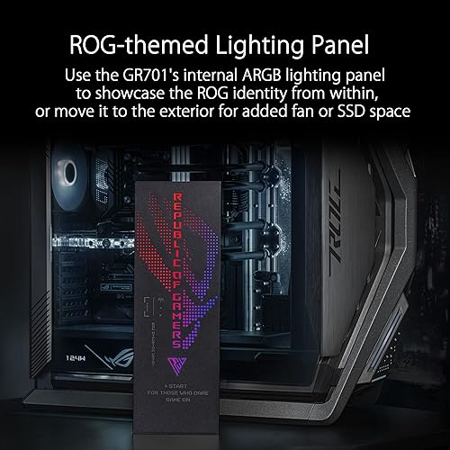 Vista 30 de ASUS ROG Hyperion GR701 EATX - Carcasa para computadora de torre completa con estructura semiabierta, paneles laterales sin herramientas, soporta