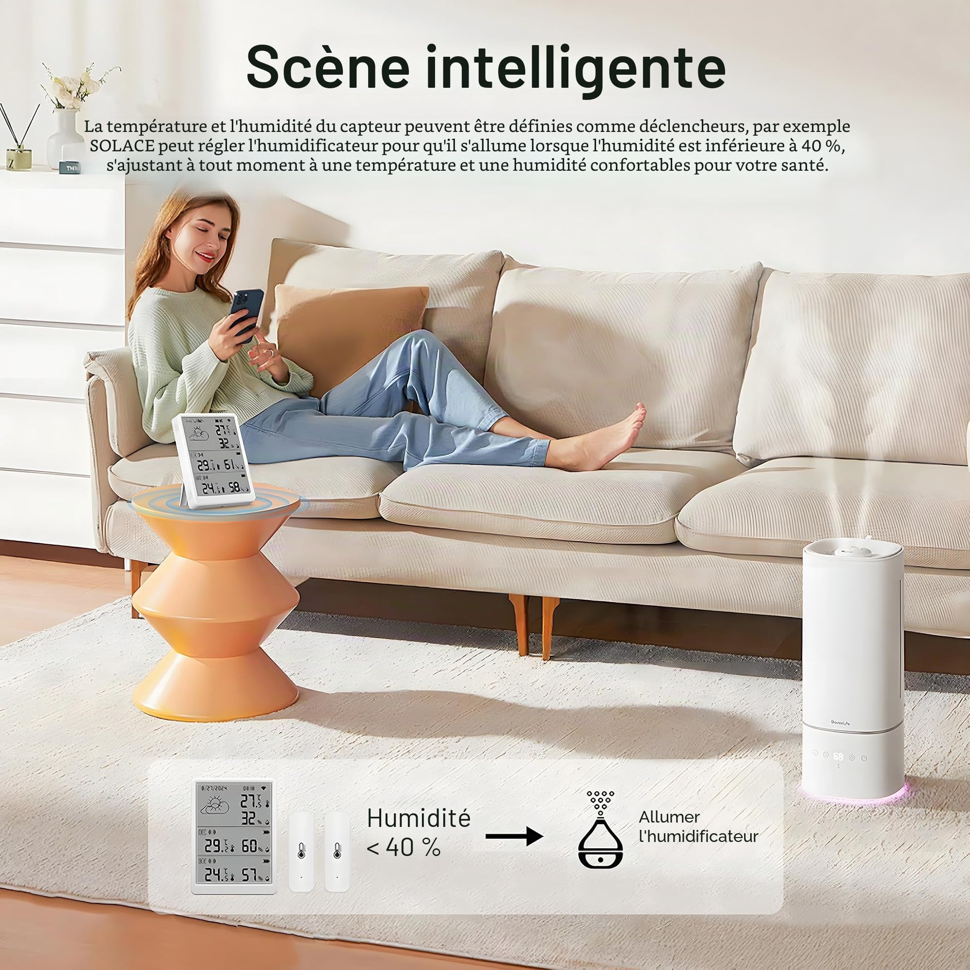 Thermomètre hygromètre WiFi - Capteur de température et d'humidité par application - Portée de 100 m - Compatible avec Alexa (4 capteurs + station de base)