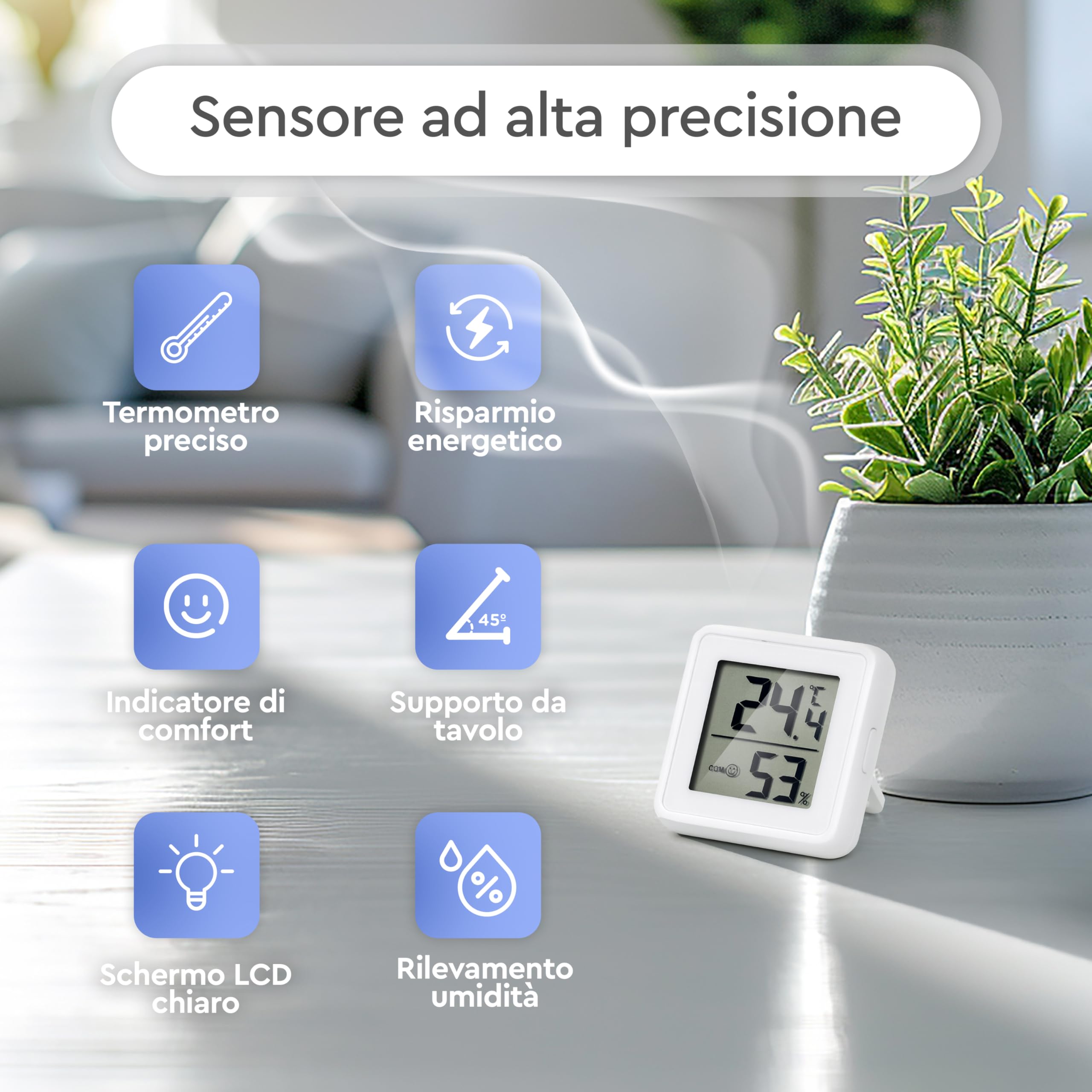 Termometro Ambiente e Igrometro Digitale – Display LCD, Magnetico/da Tavolo/da Parete, Indicatore Comfort Dry/Com/Wet - 4