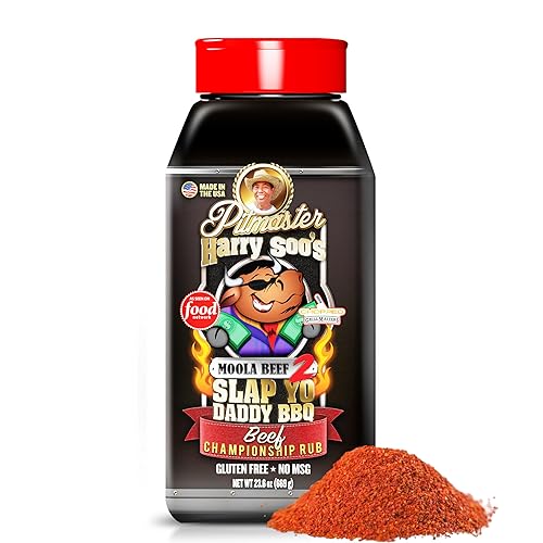 Slap Yo Daddy BBQ Rub  Championship BBQ Condimentos para carne de res, pepinillos y filetes  Sin MSG, Rub de barbacoa sin gluten  Moola Beef, 26 Oz
