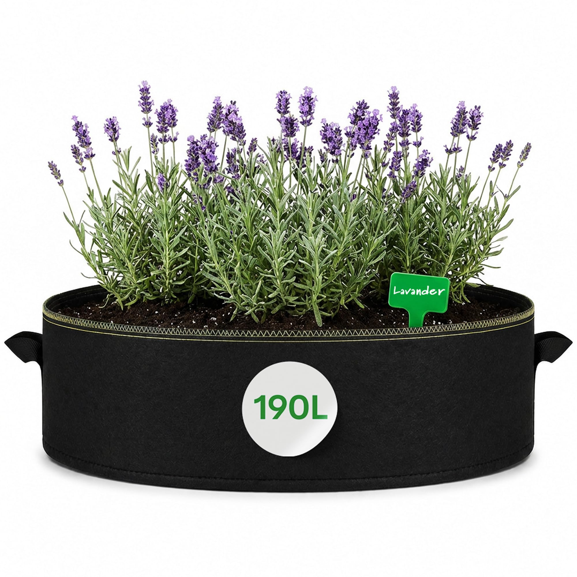 Praknu 1 x Raised Bed Plant Bag, Large, 190 L, Made of Non-Woven Fabric, with Plant Stake for Labelling, Diameter 90 cm, Height 30 cm, Bed for Balcony, Patio and Garden