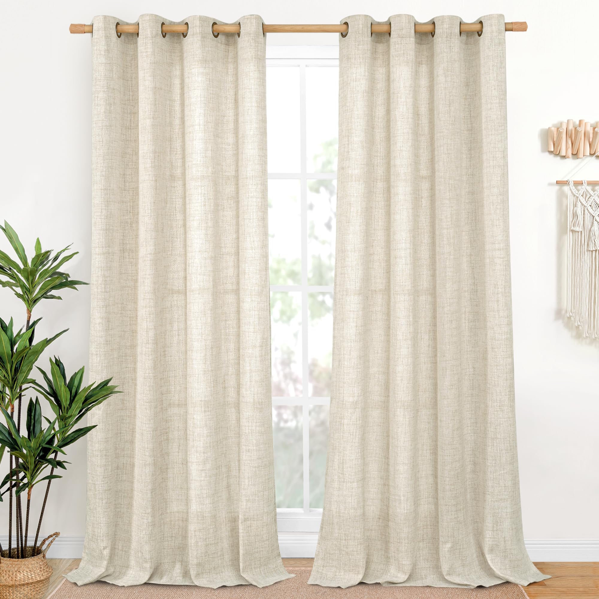 YoungsTex 90 Inch Length Linen Curtains for Living Room, Light Filtering Drapes with Bronze Grommet Privacy for Bedroom Office Window Extre Long, 52 x 90 Inch, 2 Panels โ image 1