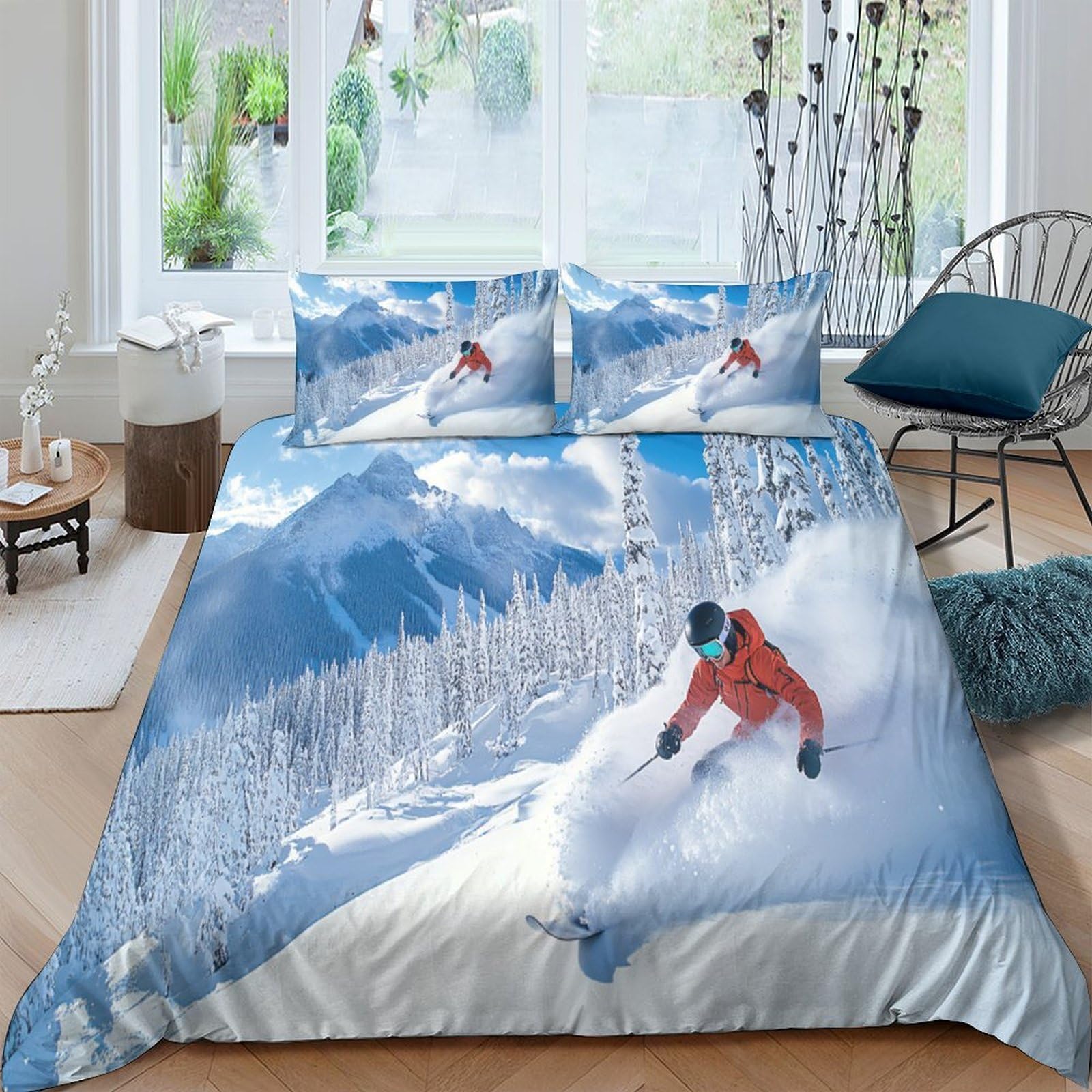 Ctjqhvkz Style-10 3D Printed Snow Mountain Fitted Sheet Microfiber Winter Skiing Bed Cover For Bedroom Guest Room Easy Care Decor Single（135X200cm）