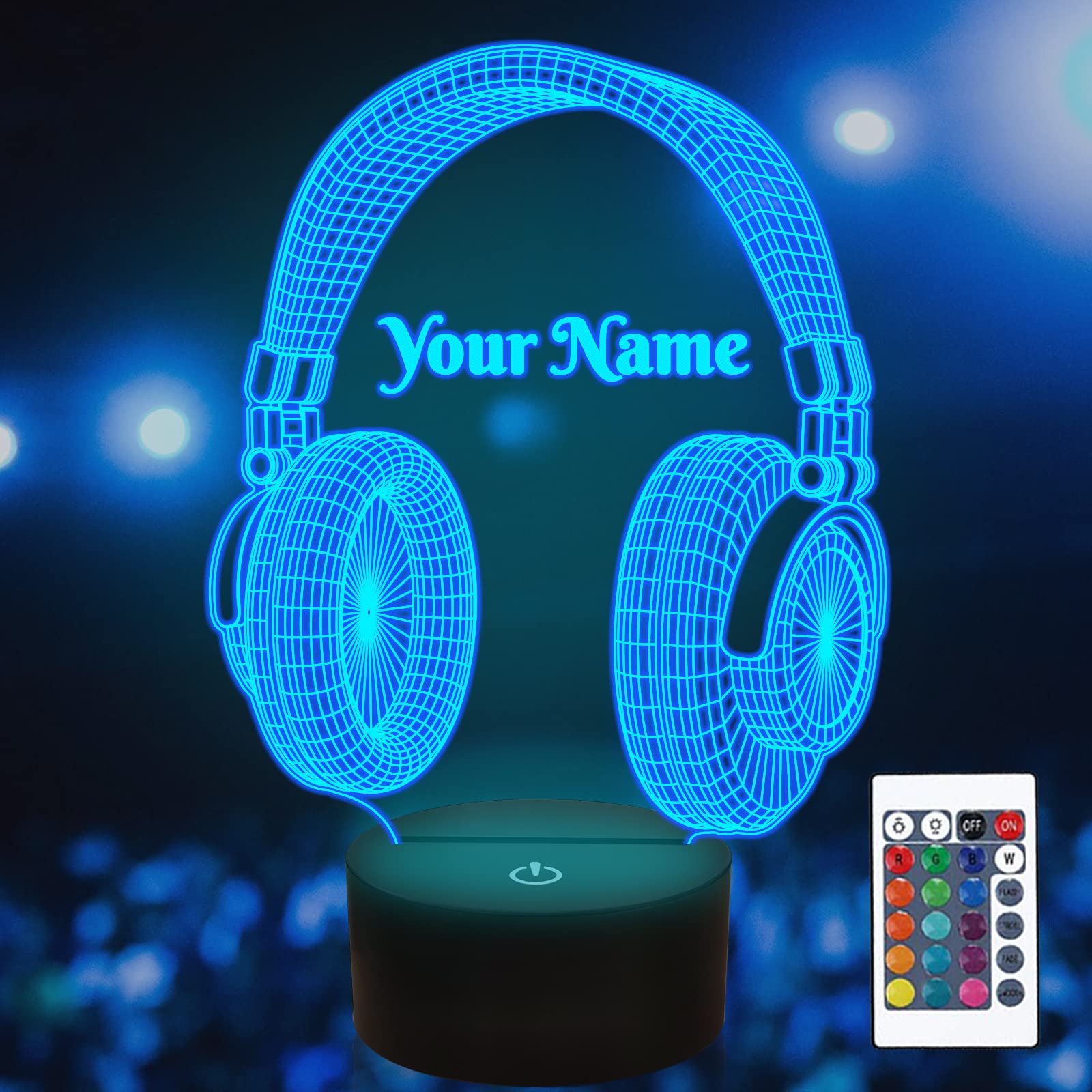 Attivolife Personalized Headset 3D Theme Night Light, Table Desk Lamp Engraved Name Letter, Multicolor Custom LED Best Home Decor Birthday Christmas Gifts Toys for Boys Girls Kids