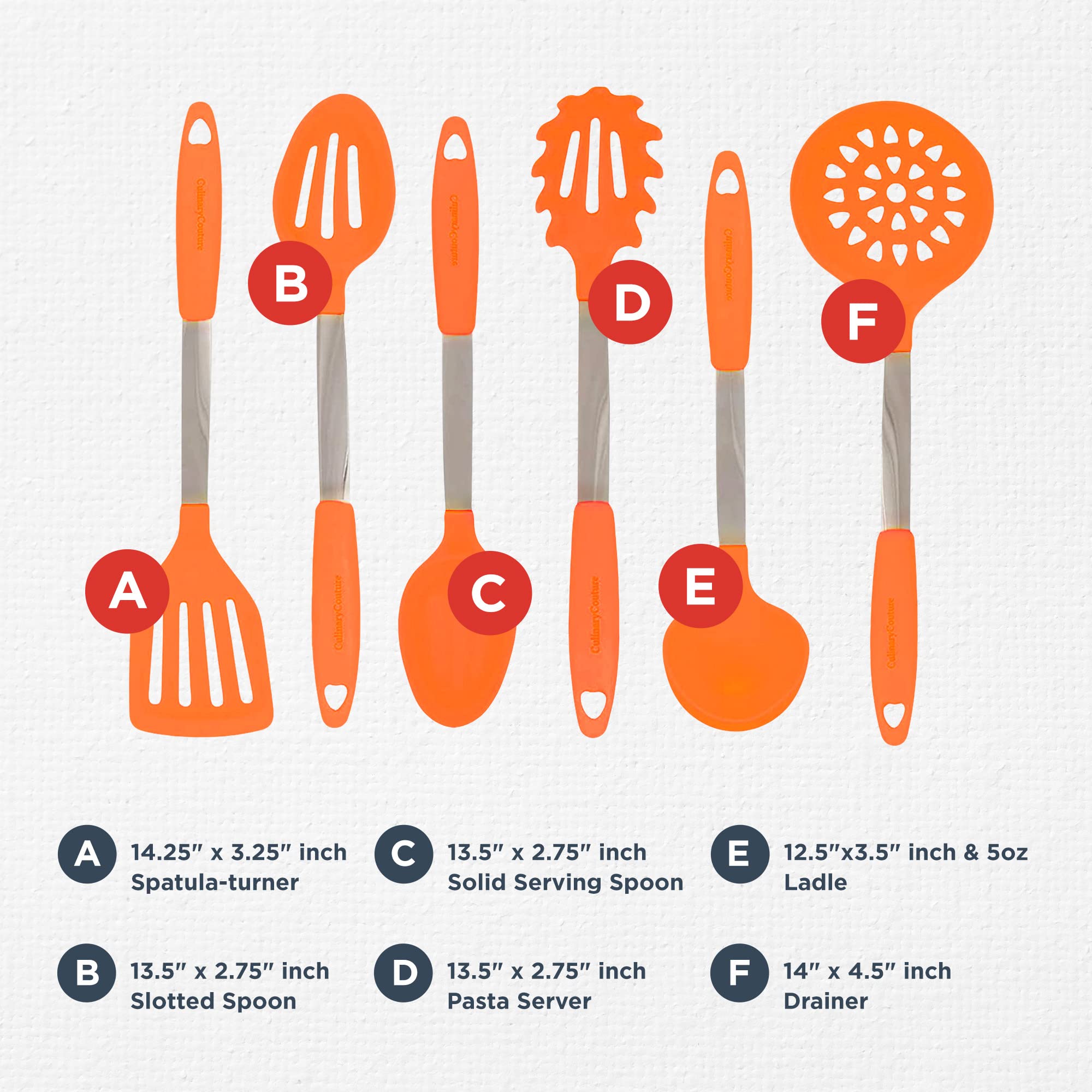 Culinary Couture 6-Piece Stainless Steel & Silicone Kitchen Utensils Set, Silicone Cooking Utensils, Heat Resistant Kitchen Cooking Utensils Set, ...