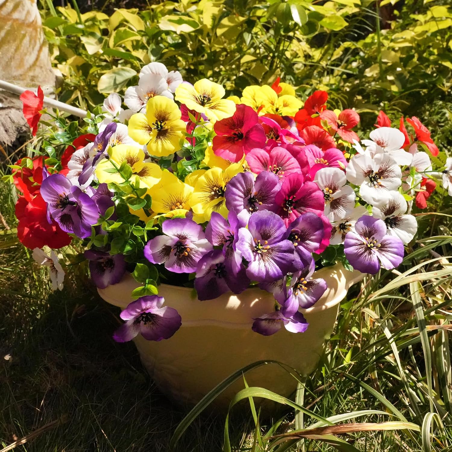 14Pcs Artificial Flowers for Outdoors, UV Resistant Fake Flowers Silk Pansy Outside Decoration,Faux Silk Flowers Fake Plants Spring Flowers Porch Yard Patio Home Decor(5, Mixed)