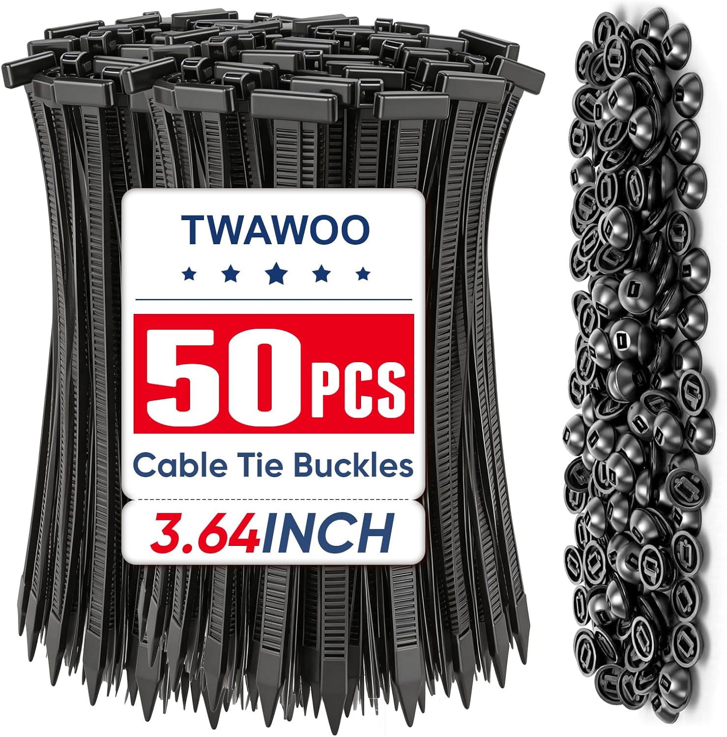 TEAWOO 50 Pcs Nylon Universal Cable Tie Buckles, High-Strength Self-Locking Zip Ties, Car Bumper Fender Retainers, Fasteners for Automotive Repair & Home Organization
