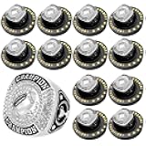 12 Pcs Football Championship Ring Sport Ball Trophy Award Gift with Display Neck Chain and Stand for Tournament or League Champion Winner