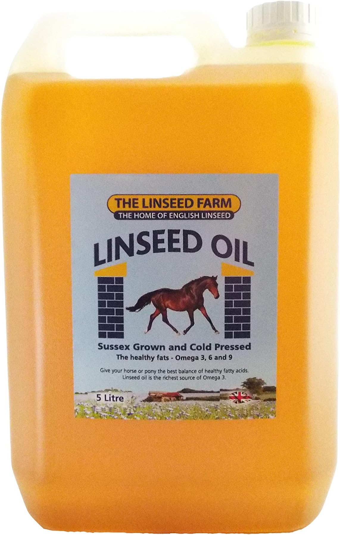 Linseed Oil (5 litres) Cold-Pressed, Pure & Unrefined for Horses and Dogs, 100% British Grown & Made, The Linseed Farm
