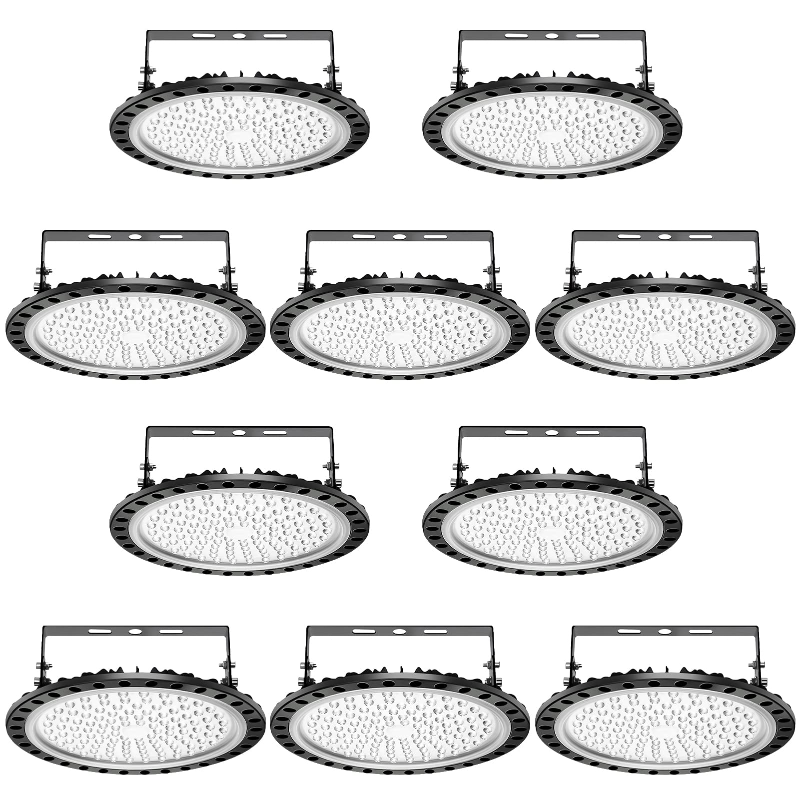 LED High Bay Light 500W 10 Pack 6500K 50000LM UFO High Bay Light Fixture with Brackets IP65 Waterproof
