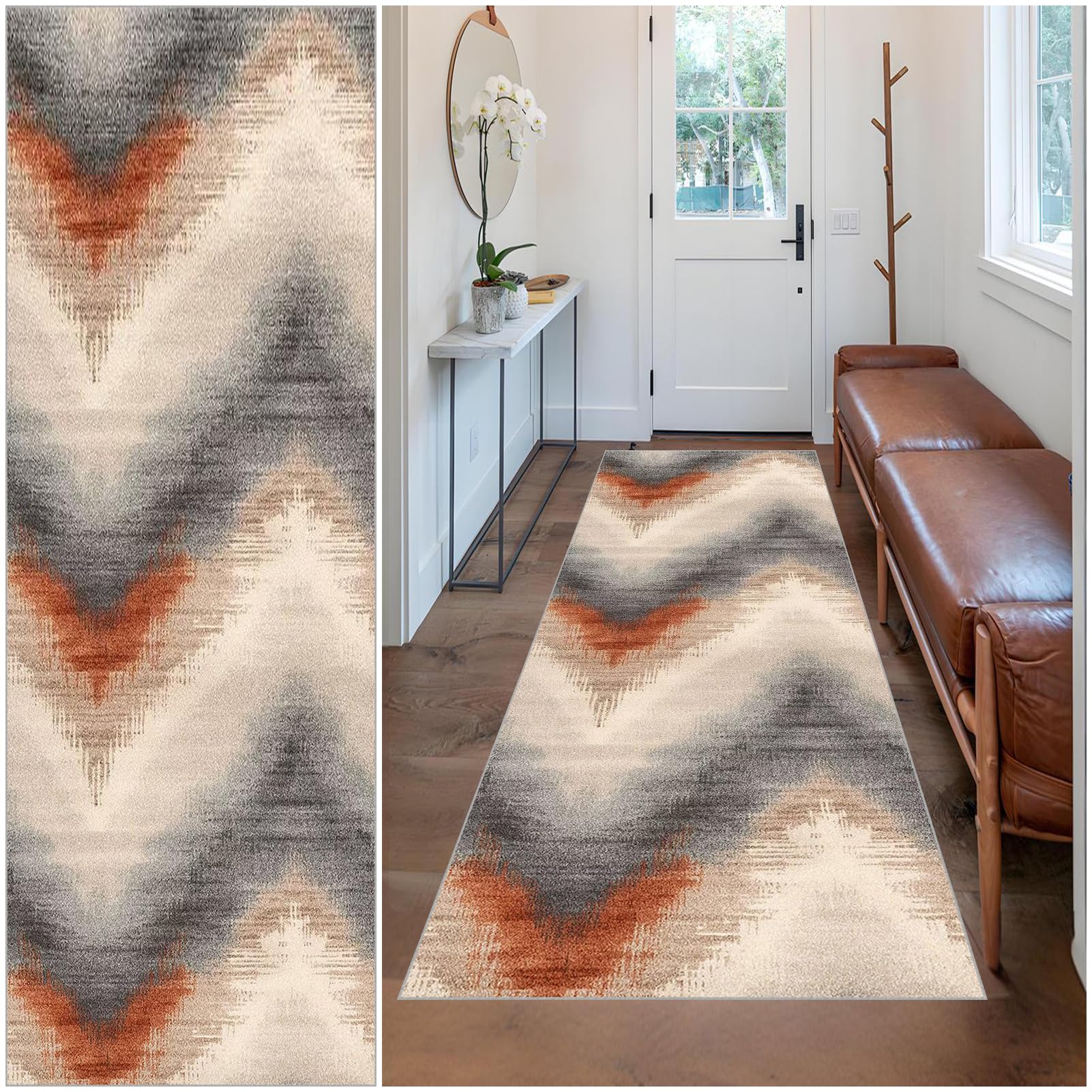 Tapis moderne abstrait chic et résistant au mètre pour couloirs