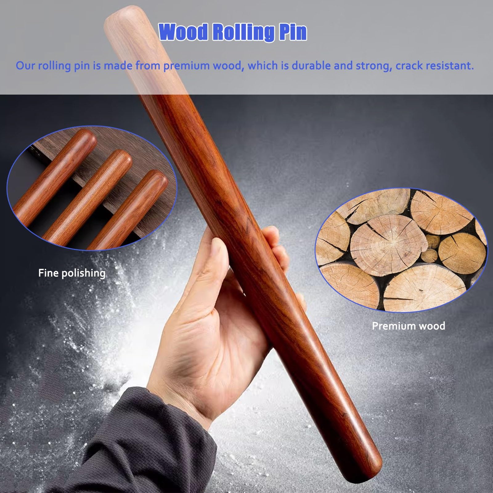 Rodillo de amasar cocina Rodillo De Madera Antiadherente, Utensilio De Cocina Esencial Rodillos Para Hornear 27 40 55 65 CM, Rodillo Para Pasta Fideos Masa Bollo Wonton Bao Bun Pan Galleta(Sepia,LxD 2