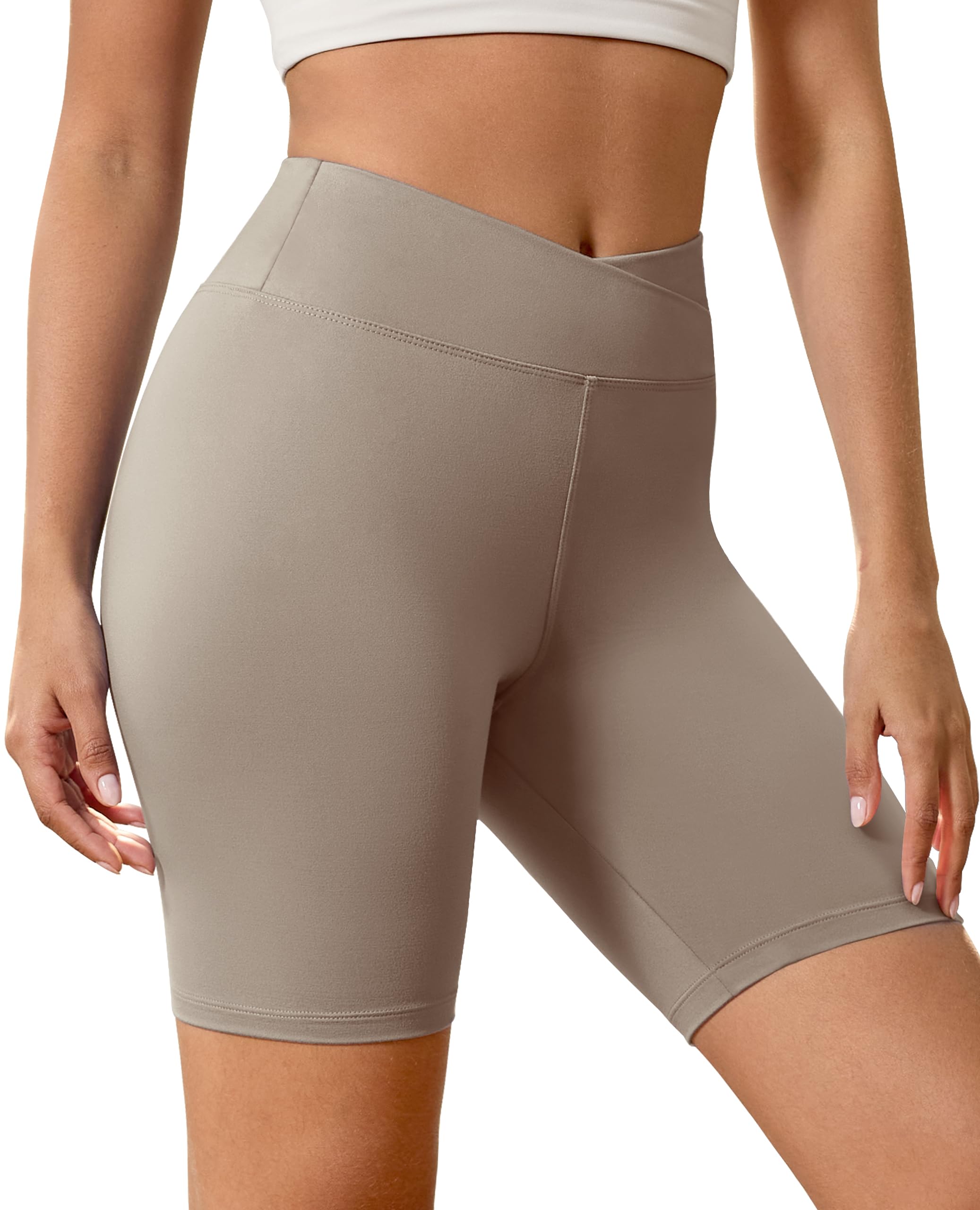BAYDI Creamlush Crossover Radlerhose Damen - 20 cm V-Hochtaillierte Yoga Lounge Shorts, Bequem & Dehnbar
