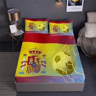 Football Fitted Sheet/Comforter Set Soccer Spain Football Team Soccer Flags Bedding Set,includ Fitted Sheet 3PCS or Comforter 3PCS or Bed In A Bag 7PCS (C,Bed In A Bag 7PCS-Double)