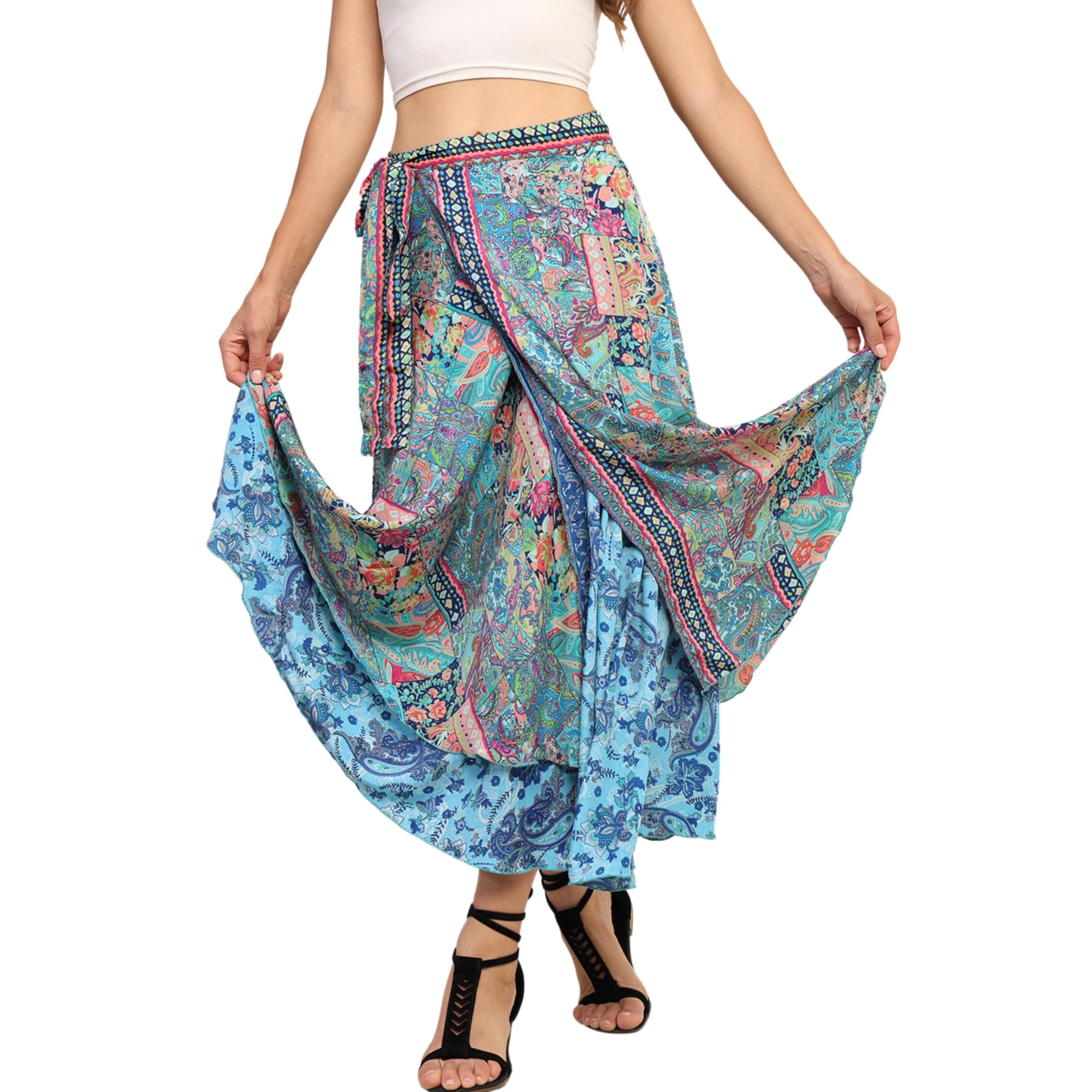 ke kanhaexports KE Kanha Exports Skirt for Woman|Long Skirt for Woman|Wrap Skirts Perfect for Women Beach|Latest Summer wear |Boho|Short & Long|Stylish Ethnic Lehenga Type (Cascade blue-1124)-picture-27