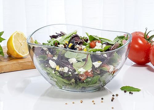 Miniatura 3 de Red Co. Cuenco mediano de vidrio transparente ondulado para servir y mezclar de 2 cuartos para ensalada, pasta, postres, aperitivos