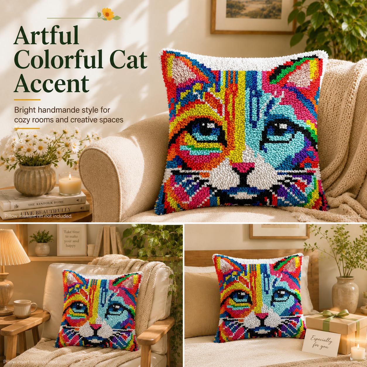 Colorful Cat Latch Hook Pillow Kit - Beginner DIY Craft -2 Colorful Cat Latch Hook Pillow Kit - Beginner DIY Craft -2