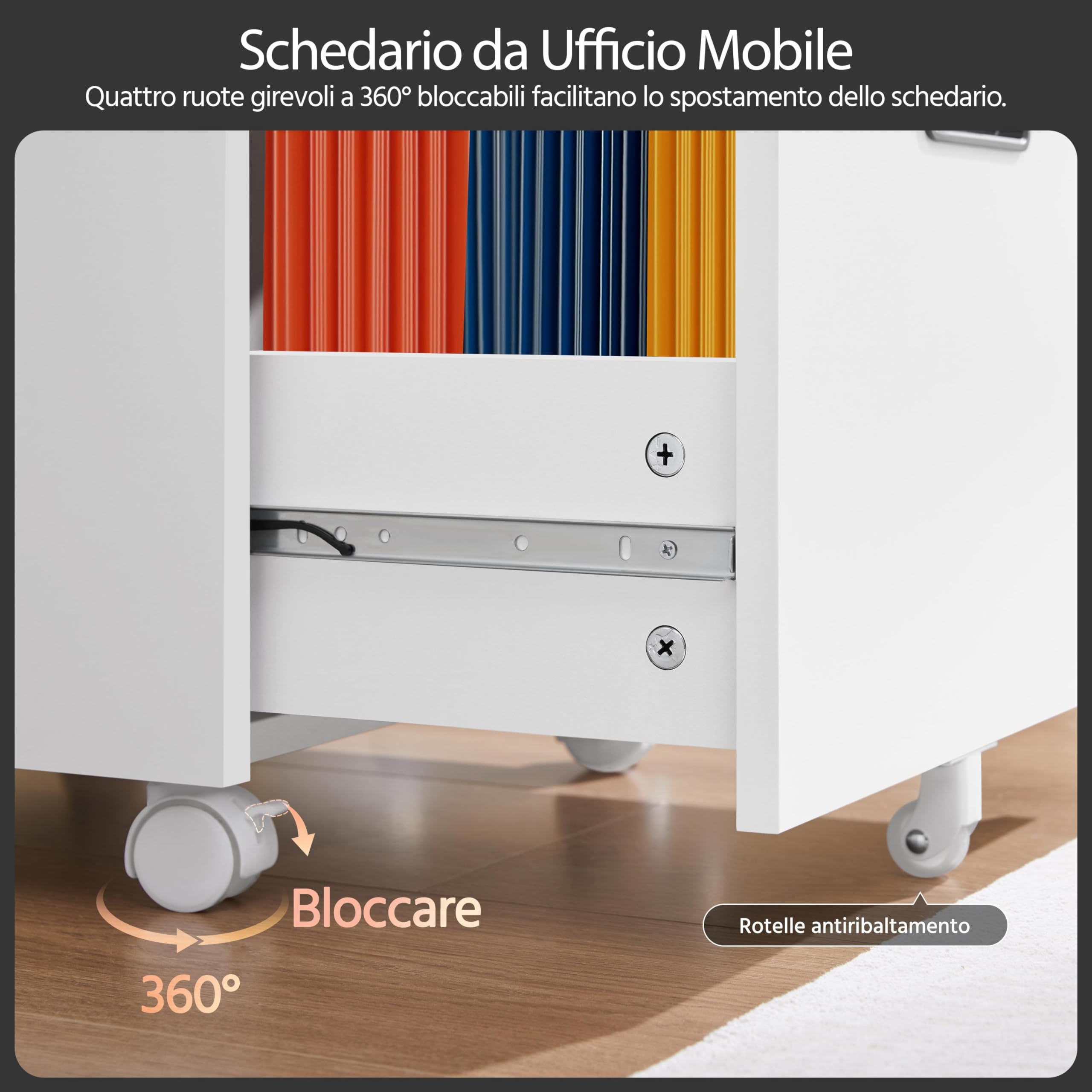 Yaheetech Schedario da Ufficio con Serratura e 2 Cassetti Bloccabili Cassettiera per Cartelle Sospese A4 Mobile Portadocumenti per Ufficio con Ruote per Studio Camera Scrivania Bianco