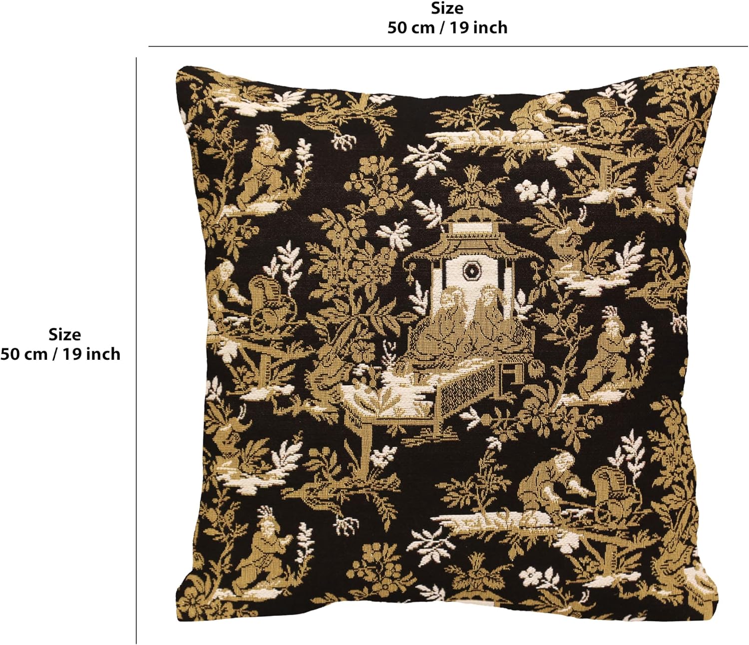 The Chinese On A Wheelbarrow Kiosk Black French Tapestry Cushion - 19 in. x 19 in. Cotton by Charlotte Home Furnishings