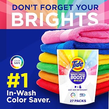 Tide Brights & Whites Odor Rescue, In Wash Odor Eliminator with Oxi, Scent Booster, Removes Odors in a Single Wash, 27 Count (Pack of 1)