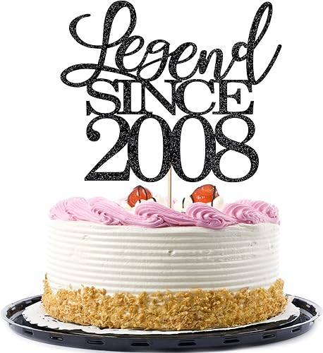 Legend since 2008 Cake Topper 15th Birthday Happy Birthday Cake Topper para hombres y mujeres animan a 15 años de edad decoración de pastel con