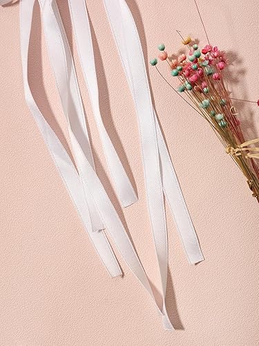 Miniatura 9 de LFOUVRE Lazo para el pelo blanco, 6 lazos para el pelo para mujer, lazo blanco con cola larga, cinta blanca con lazo, cintas para el pelo para
