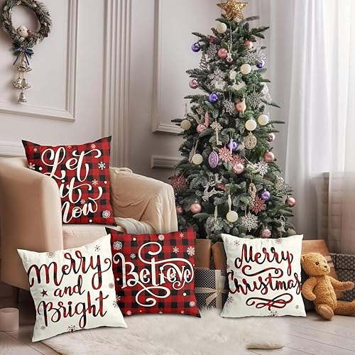Miniatura 5 de 4 fundas de almohada navideñas de 18 x 18 pulgadas, decoración para sofá, decoración de interiores y exteriores, fundas de almohada para invierno,