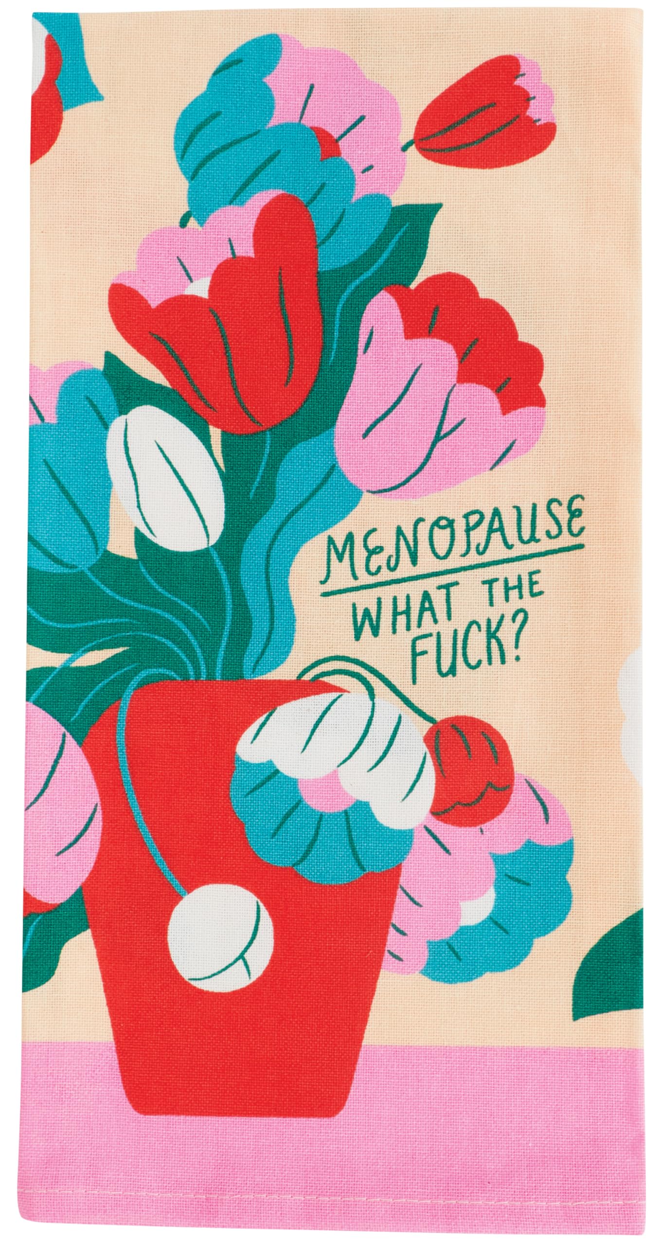 Blue Q Menopause, Wtf? Funny Dish Towel ~ 100% Cotton, Printed, Vibrant Colors, 28" X 21"