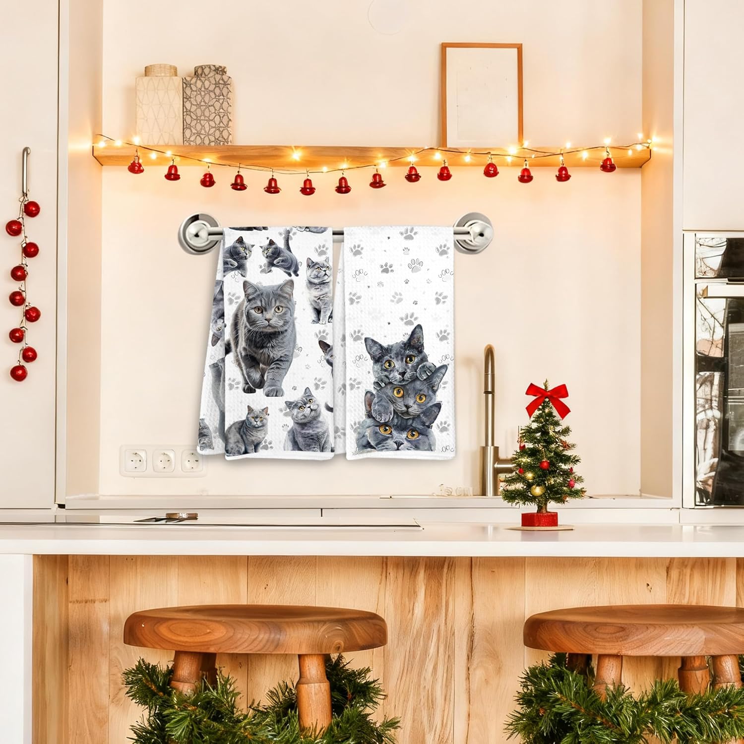 Russian Blue Cat Kitchen Towels, Cat Owner Gifts Dish Tea Towels, Cute Kitty Kitten Paws Decorative Hand Towel for Bathroom, 16x24 Inch Set of 2 - Image 4