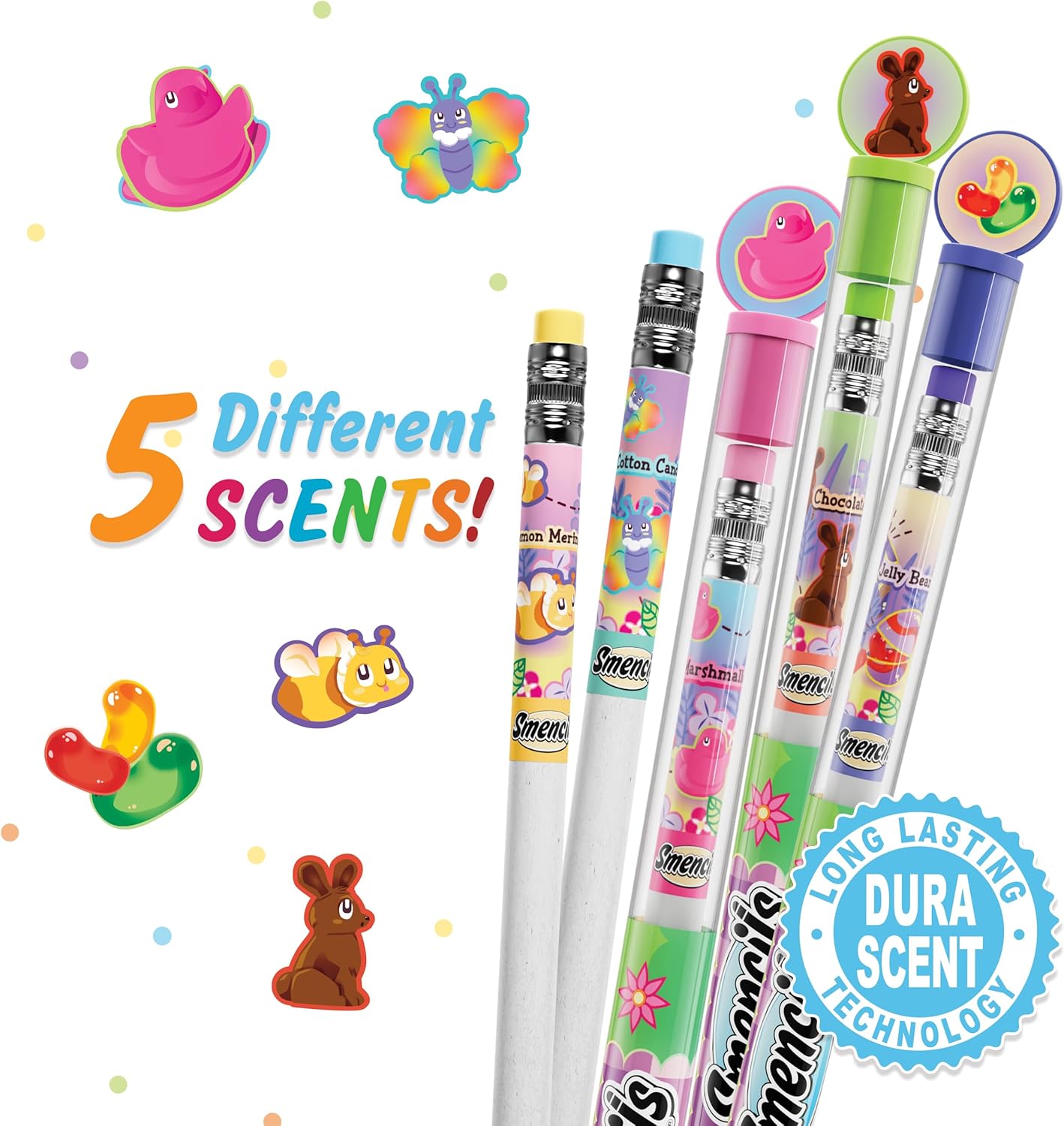 Spring Smencils - HB #2 Scented Pencils, 5 Count, Gifts for Kids, School Supplies, Classroom Rewards, Easter basket stuffers