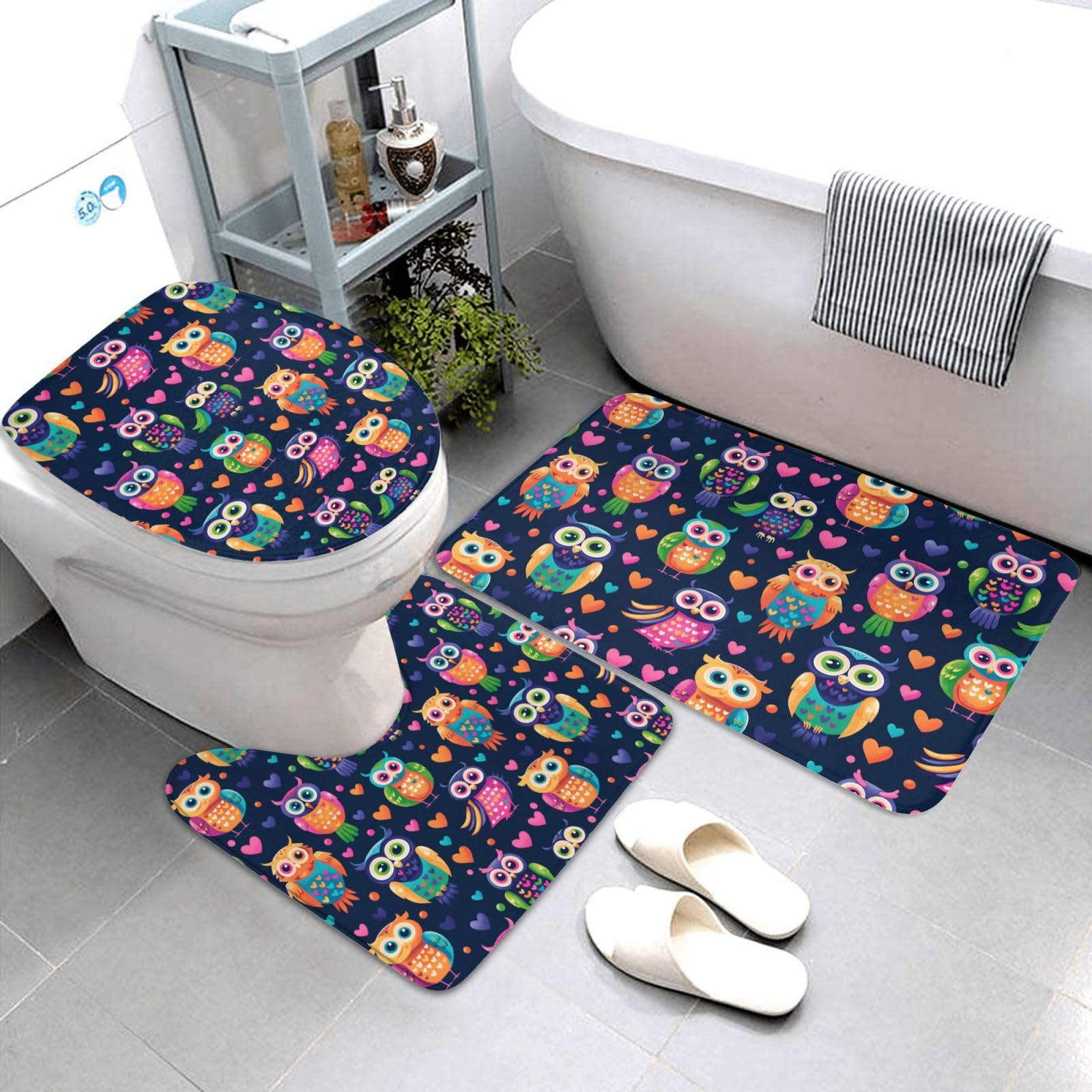 Tapis de salle de bain lavable pour éviter les glissades lot de 3 chouette