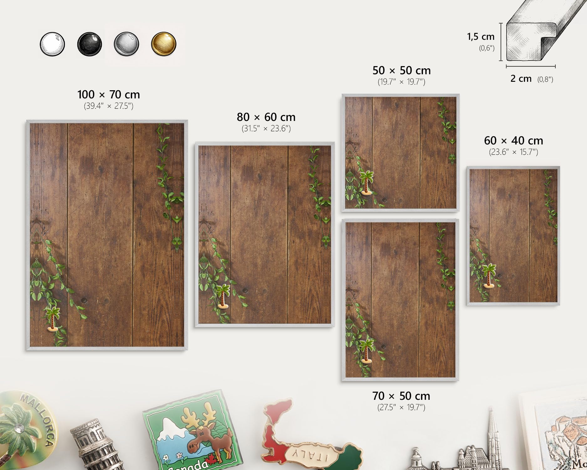 Panel Magnético 60x40 cm | Marco Plateado | Naturaleza De La Madera | Montaje Fácil | Pizarra de Pared | Para Restaurante y Bar | Expositor para Menú, Ofertas del Día