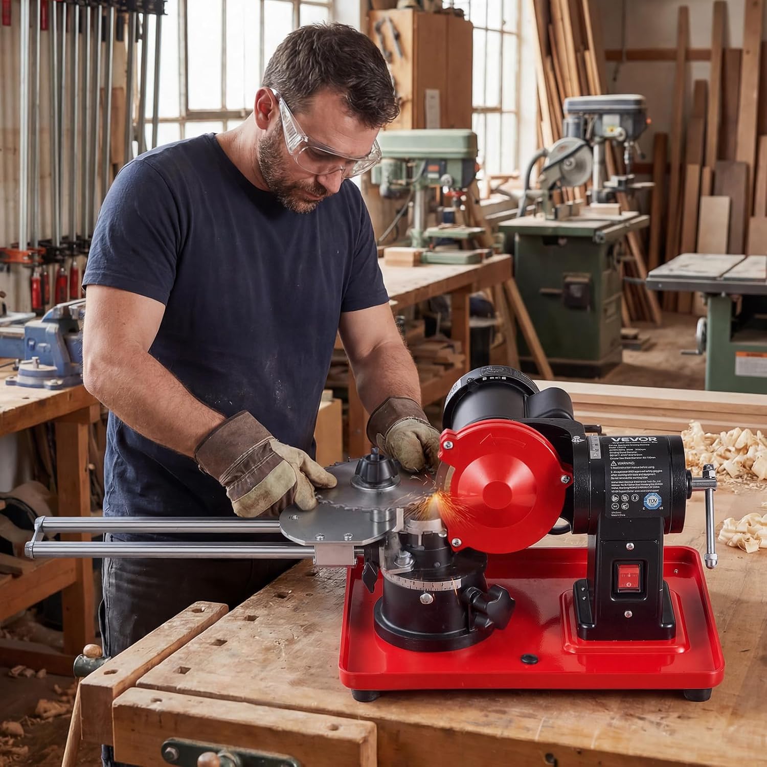 VEVOR Circular Saw Blade Sharpener, 370W 3590RPM Rotary Angle Mill Grinder Sharpening Machine with 5" Grinding Wheel & 6 Saw Centerings - Fits Φ3.2 to Φ27.5 Circular Saw Blades