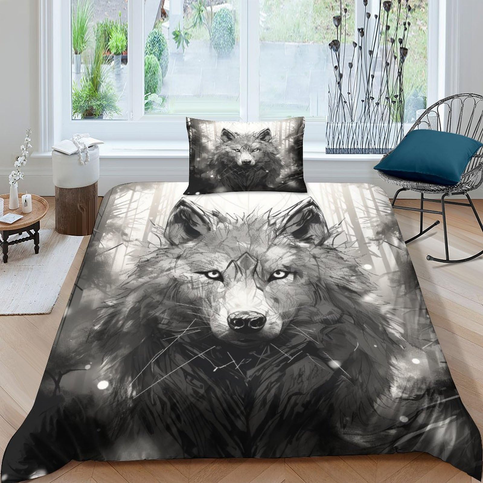 Housse de couette 3D imprimé encre noir et blanc pour lit simple 135x200
