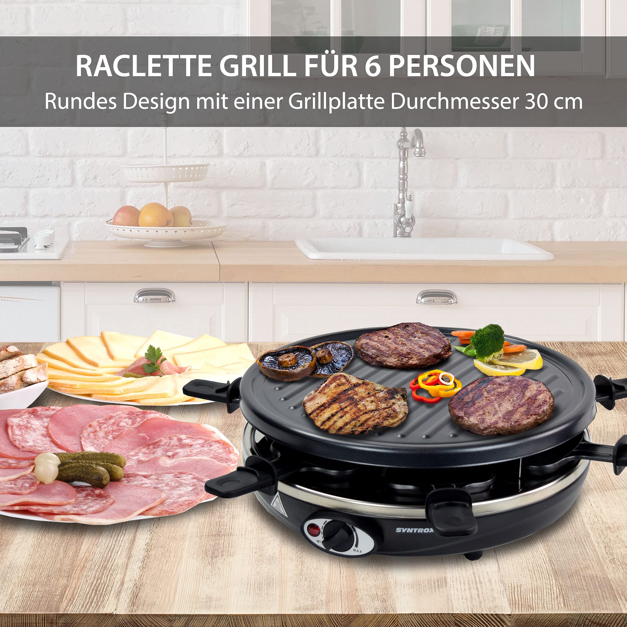 Syntrox Germany 4 in 1 Raclette Pancakemaker Grill Crepemaker für 6 Personen RAC-1200W-Basel