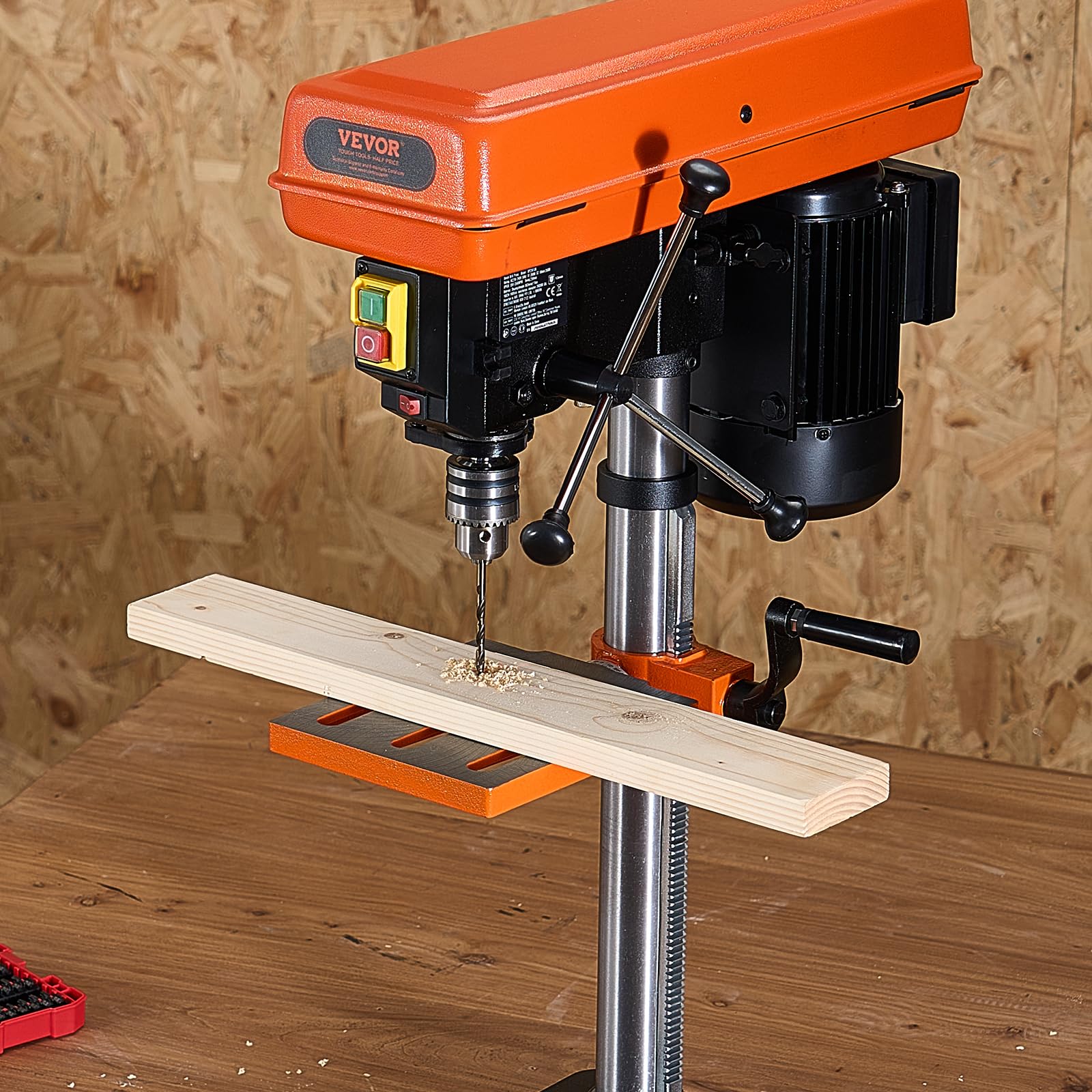 VEVOR Perceuse à Colonne d'Établi 254 mm, 550 W, Vitesse Réglable 550/950/1500/2000/2500 tr/min, Moteur à Induction, Table de Travail Inclinable 0-45°, Positionnement par Rayons X, pour Bois et Métal