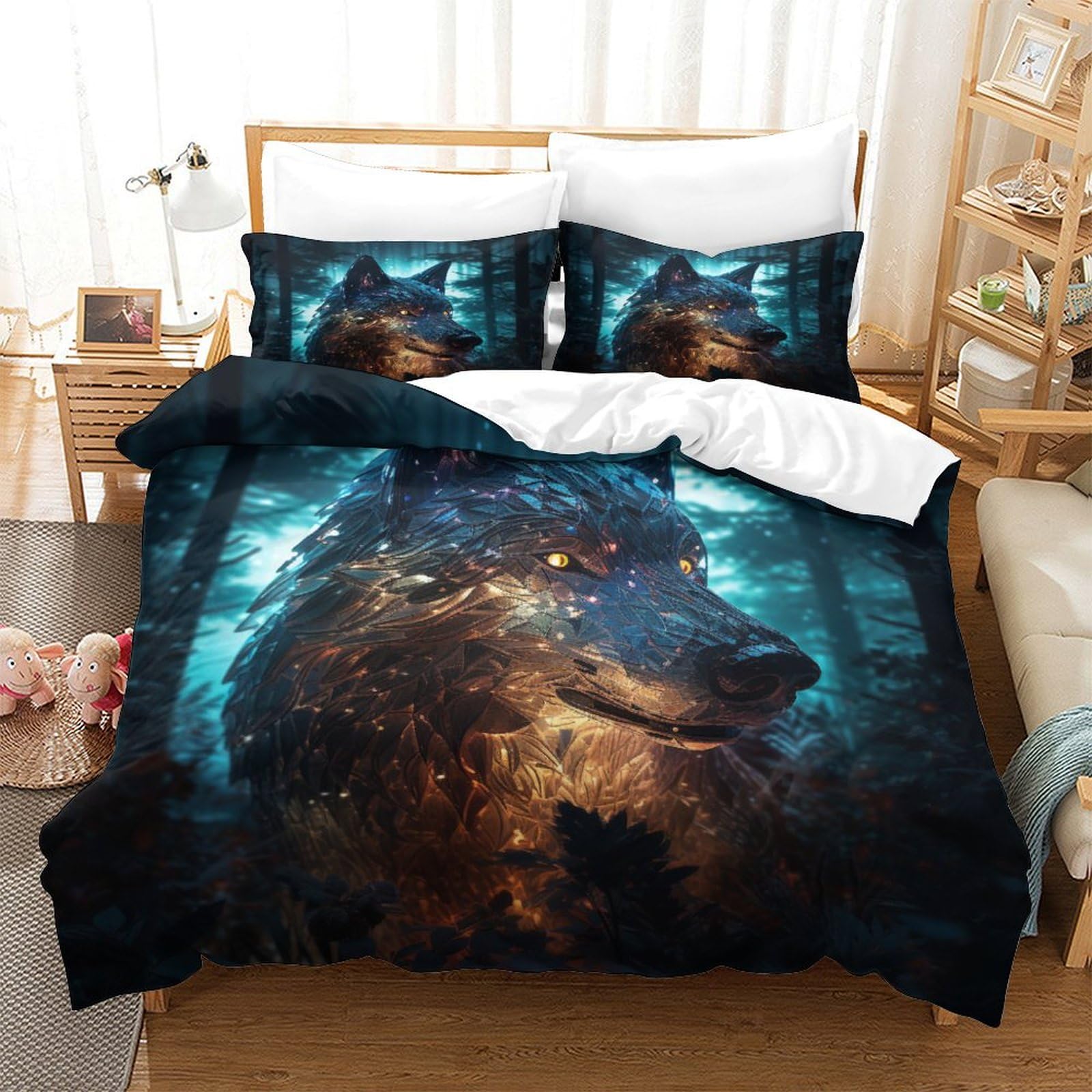 Housse de couette loup 260x220 cm en microfibres pour un lit super king size moderne