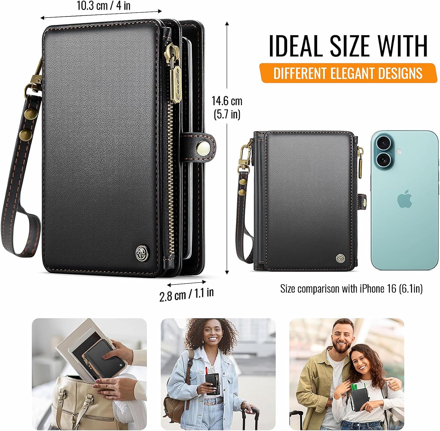 Passport Holder Wallet Bag with AirTag Holder, 11 Card Slots and Passport Solt Cash Solt Photo Solt Zipper Pocket, RFID Blocking Wristlet Strap.Black - Image 3