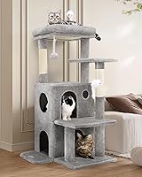Globlazer FC50 50-Inch Large Cat Tree Tower for Adult Cats - Double Caves, Spacious Perch, Scratching Posts, Toys, Light Grey