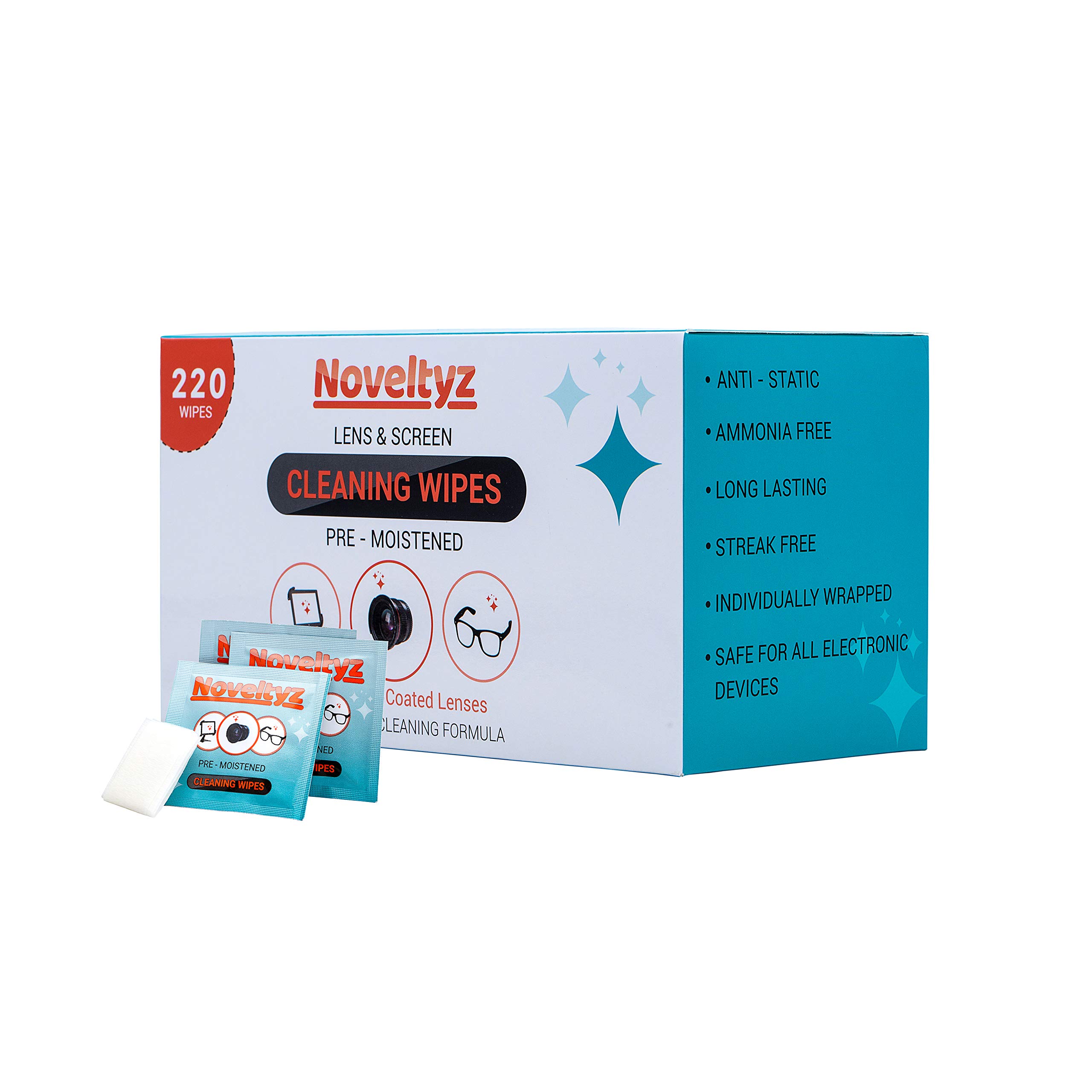Lens Cleaning Wipes for Eyeglasses, Electronics and Camera Lenses – Individually Wrapped and Pre-Moistened Cloth with Isopropyl Alcohol – Safe for Phones, Tablets and Laptop TV Screens